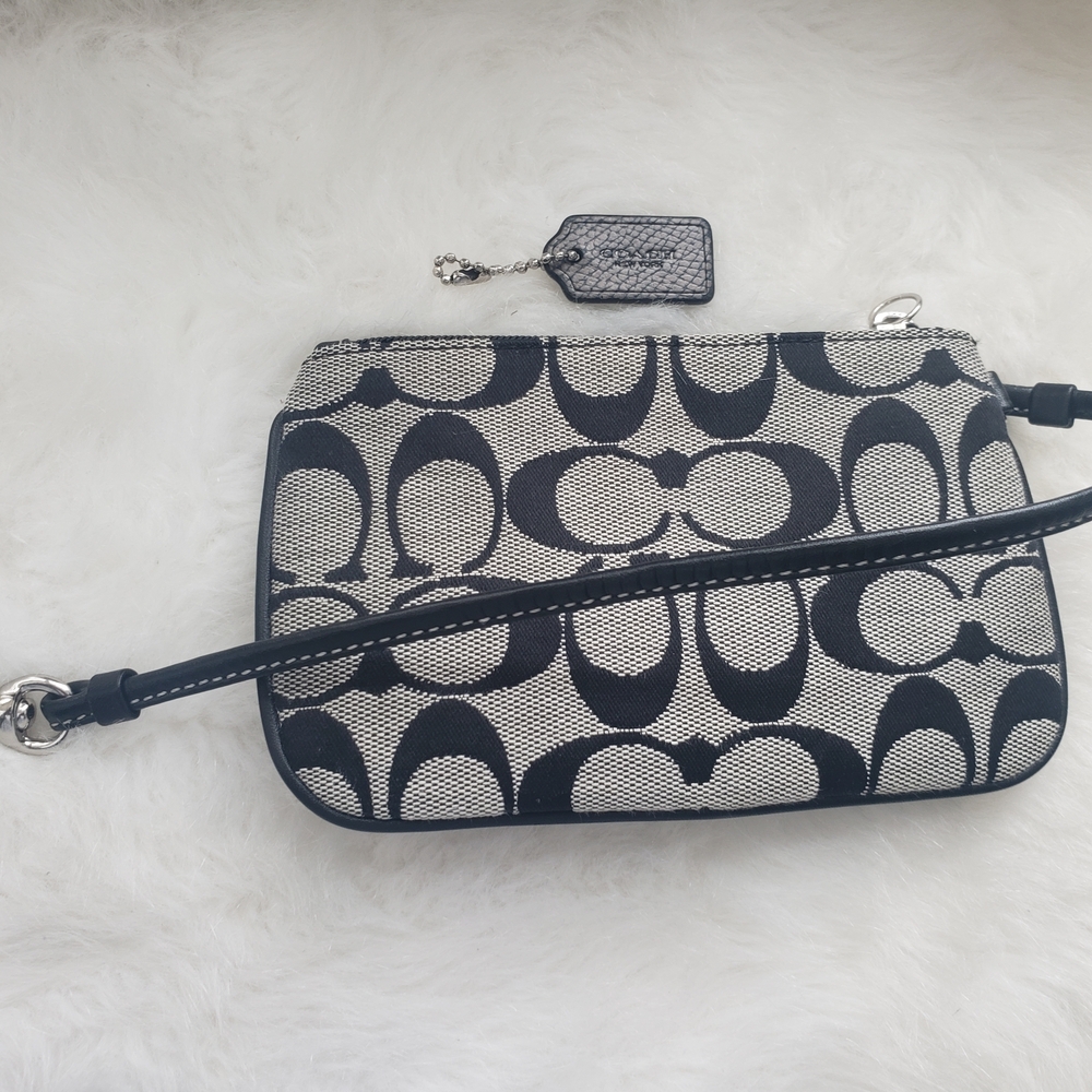 Coach Black and Silver Signature Canvas Wristlet - Picture 3 of 8